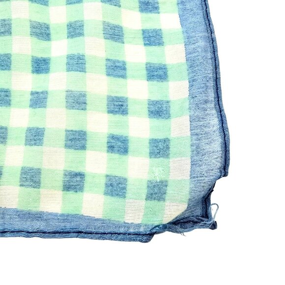 Vintage Japanese Checkered Scarf Rayon/Nylon Blue Green 20" JJ3798 - Picture 4 of 8